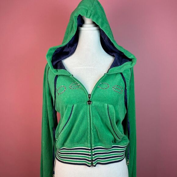 Rare vintage Y2K early 2000s BeBe green sporty embellished bling hoodie - Picture 2 of 8